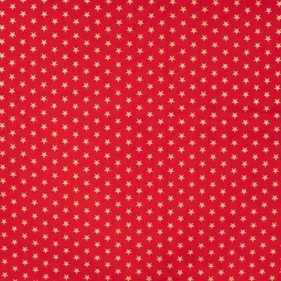 Popeline de coton Noël imprimé étoiles dorées - Rouge - La boite à tissus