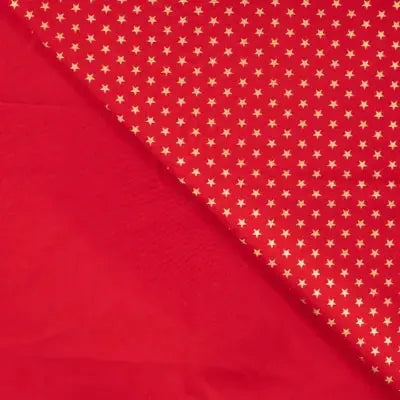 Popeline de coton Noël imprimé étoiles dorées - Rouge - La boite à tissus