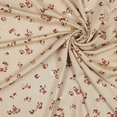 Popeline de viscose  FEUILLE D'ÉCLAT PETITES FLEURS - BEIGE - La boite à tissus