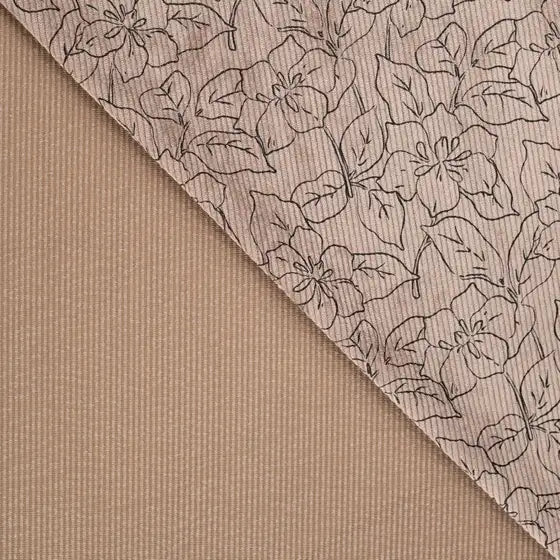 Velours côtelé stretch lavé Fleurs Chameau-Taupe