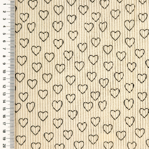Velours côtelé stretch petits coeurs-Blanc cassé