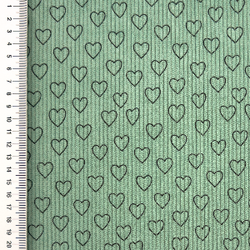 Velours côtelé stretch petits coeurs-Menthe