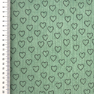 Velours côtelé stretch petits coeurs-Menthe