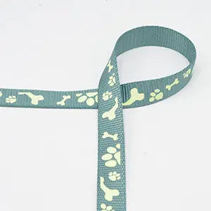 Sangle pattes et os de chien brillants menthe foncé 20mm - La boite à tissus