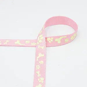 Sangle pattes et os de chien brillants rose bébé 20mm - La boite à tissus