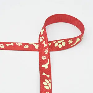 Sangle pattes et os de chien brillants rouge foncé 20mm - La boite à tissus