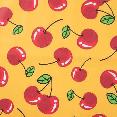 Tissu toile imperméable pour ciré -Cerises fond jaune - La boite à tissus