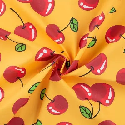Tissu toile imperméable pour ciré -Cerises fond jaune - La boite à tissus