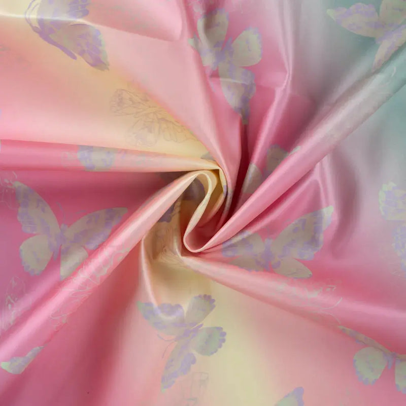 Tissu toile imperméable pour ciré - Papillons Lilas-Aqua - La boite à tissus