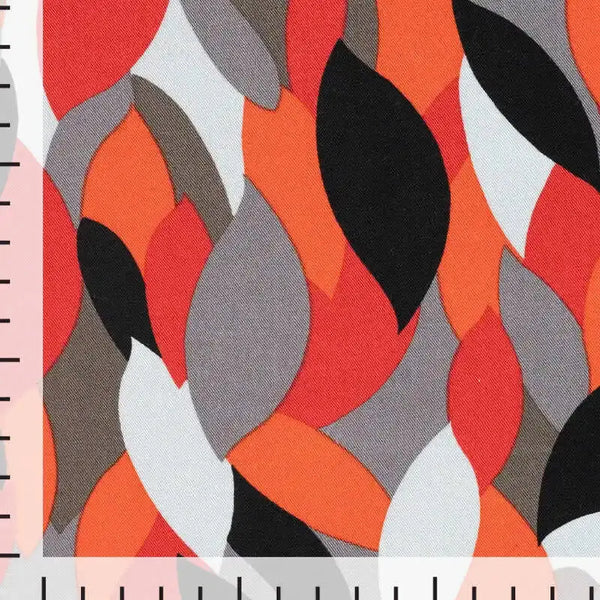 Twill de viscose feuilles - Rouge - La boite à tissus
