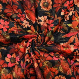 Tissus Matelassé  FLEURS NUMÉRIQUES EN VELOURS ÉTABLIES - ORANGE FLAMME