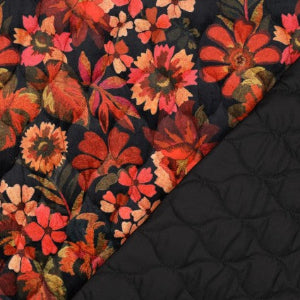Tissus Matelassé  FLEURS NUMÉRIQUES EN VELOURS ÉTABLIES - ORANGE FLAMME