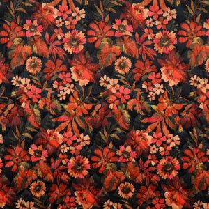 Tissus Matelassé  FLEURS NUMÉRIQUES EN VELOURS ÉTABLIES - ORANGE FLAMME