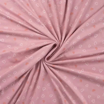 Jersey flanelle imprimé Coeurs -Rose Bébé
