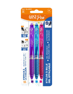 Gost Pen -Stylos à bille gel effaçable 0.7mm set 3 pcs - Violet- turquoise-fuchsia
