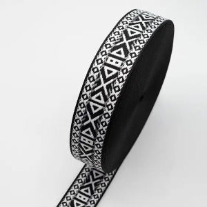 Sangle tissée double face  pour sacs à motif ethnique 50 mm-Noir