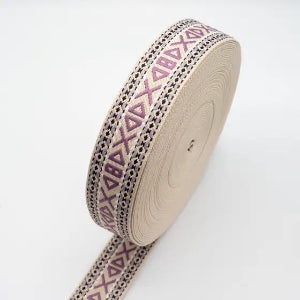 Sangle tissée double face  pour sacs à motif ethnique 50 mm-Mauve