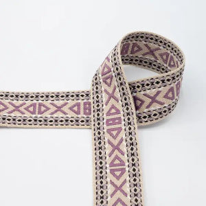 Sangle tissée double face  pour sacs à motif ethnique 50 mm-Mauve