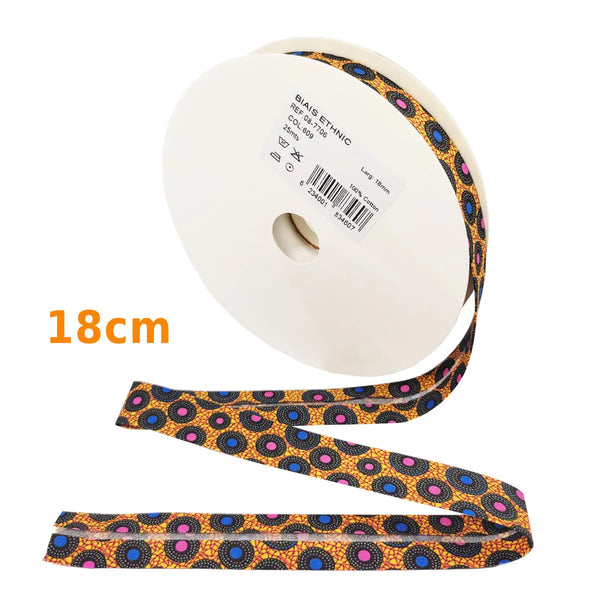 Biais ethnic  multi rose et bleu 100% coton 18mm - La boite à tissus