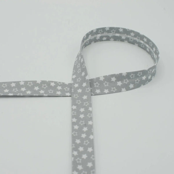 Biais étoiles gris 18 mm - La boite à tissus