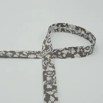 Biais fleurs fond gris 18 mm - La boite à tissus