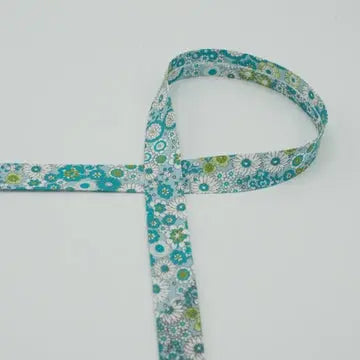 Biais floral organique bleu 18 mm - La boite à tissus