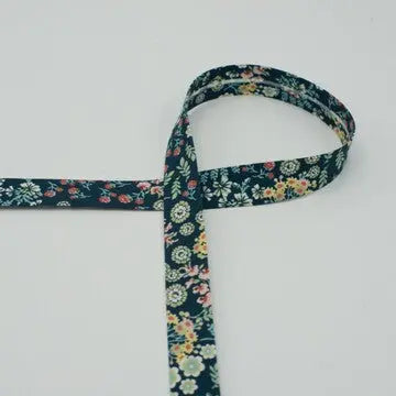 Biais floral organique bleu foncé  18 mm - La boite à tissus