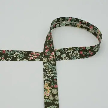 Biais floral organique brun  foncé 18 mm - La boite à tissus