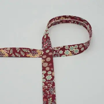 Biais floral organique rouge foncé 18 mm - La boite à tissus