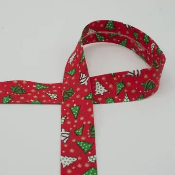 Biais sapin Noël rouge 30 mm - La boite à tissus