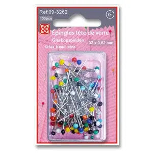 Epingles à piquer à tête de verre - 6mm d'épaisseur - 32mm de longueur (prix à la boîte de 100pièces) - La boite à tissus
